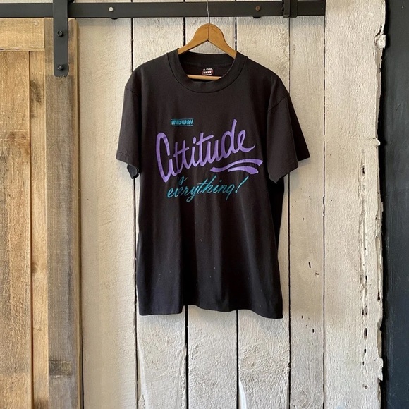 Vintage 90s Black Attitude Is Everything Midway Hotel T Shirt by Best size L - Picture 3 of 9